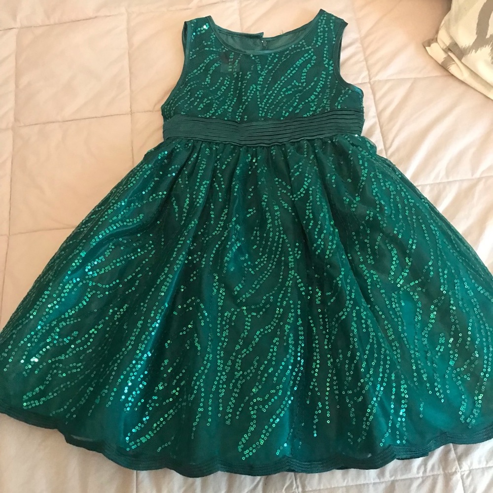 Princess Faith Girls 6 Green Sequin Dress